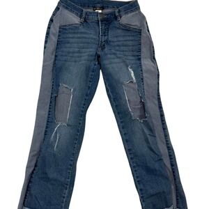 Womens Two Toned Denim Jeans Distressed Y2k‎ Style Raw Hem SZ 2